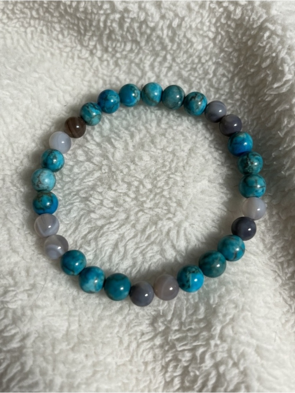Turquoise and Gray agate Beaded Stretch Bracelet - handmade by me